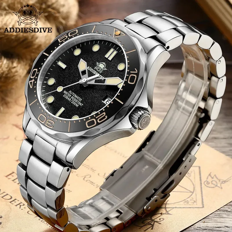 ADDIESDIVE AD2106 Automatic Mechanical Watch for Men StainlessSteel NH35 Sapphire 200m Diver Business Watches relogio masculino