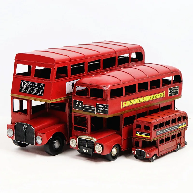 London Double Layer Bus Miniature Model Car Figurines For Home Decoration Children Toys Handcrafts Photograph Props Ornament