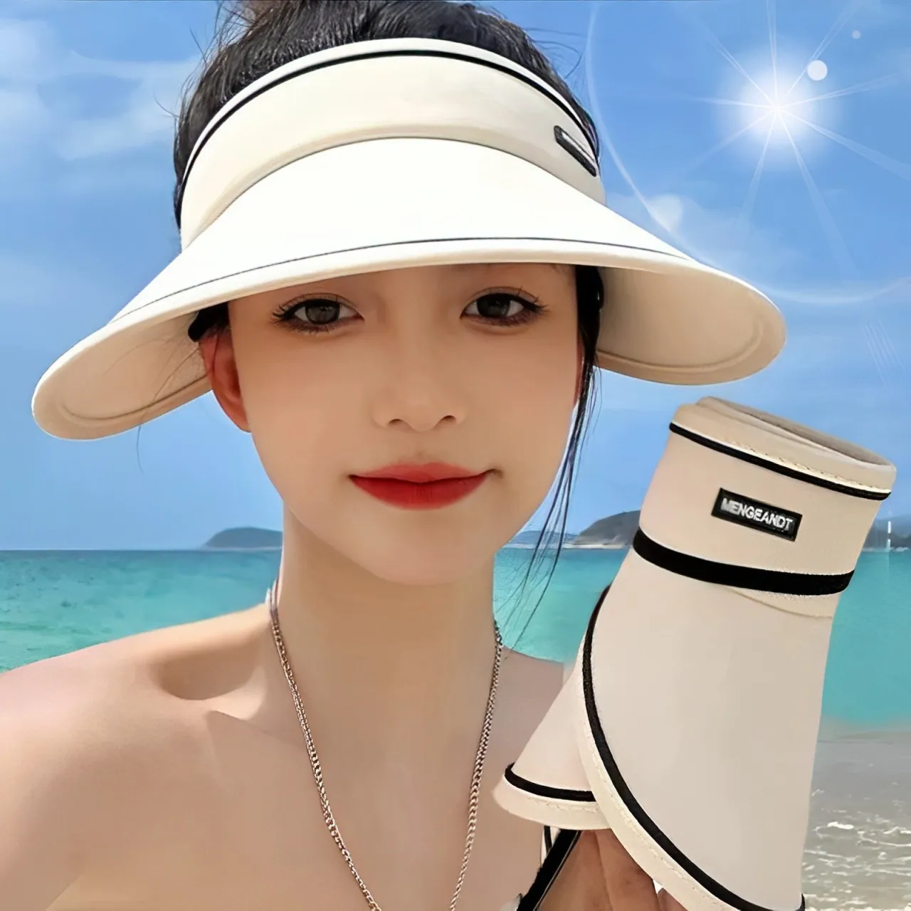 

Summer Casual Women Wide Brim Sun Visor Hat Adjustable UV Protection Foldable Sport Empty Top Cap Beach Cap Sun Hat