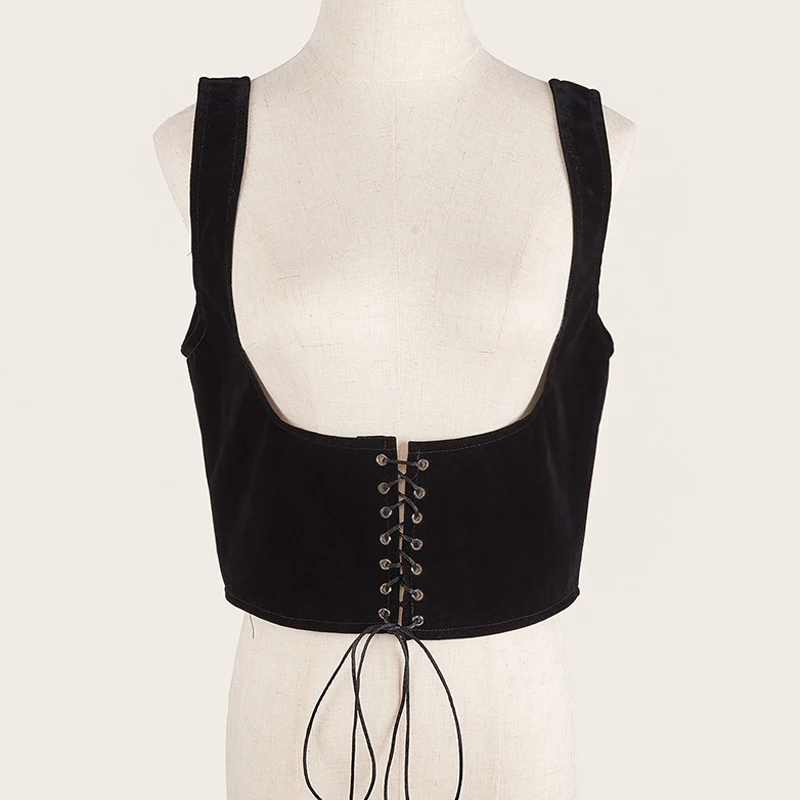 Y2K Corset Bustier Crop Top Lace-up Bandage Black PU Leather Underbust Suspender Cami Vest Waist Bodyshaper Tank Cummerbunds woe