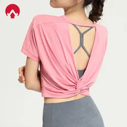 Camicia da Yoga da donna Backless Sexy Crop Top palestra Fitness abbigliamento sportivo esecuzione T-shirt da allenamento canottiere sportive allentate canottiera da jogging