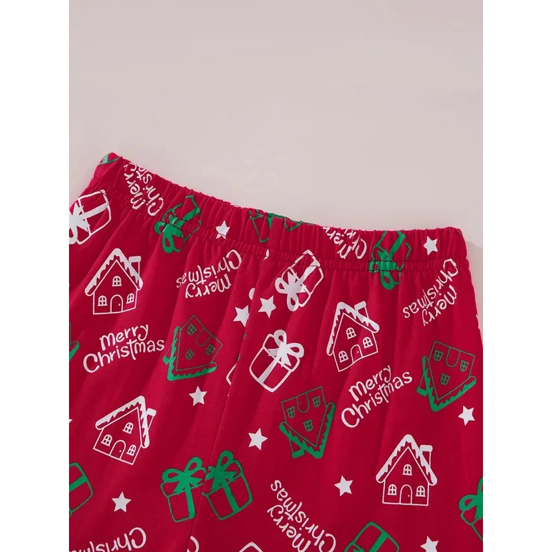 طقم بيجامات سانتا كلوز للأولاد والبنات ملابس منزلية للأطفال في عيد الميلاد باللون الأحمر بأكمام طويلة وسراويل علوية من قطعتين ثقوب؛ 3، c'5.b؛ 8'