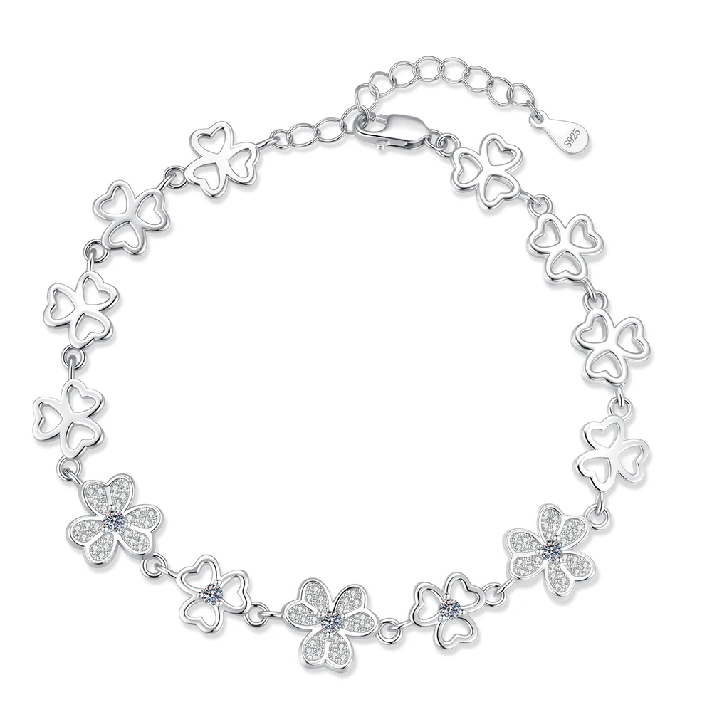 D Color Moissanite Four-Leaf Clover Bracelet S925 Sterling Silver Bracelets for Woman Party Jewelry Gift