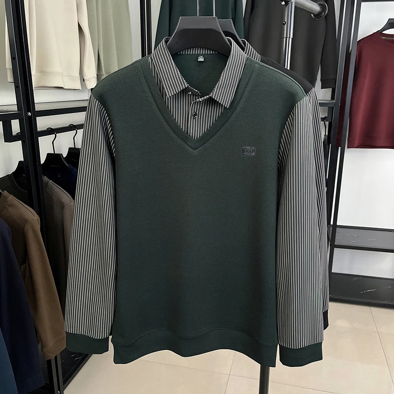 الخريف والشتاء سترة صوف وهمية قطعتين الرجال موضة الاتجاه الأكثر مبيعا تي شيرت بأكمام طويلة البلوز #3