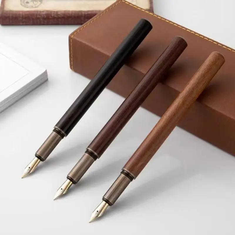 

Vintage Wooden Bronze Fountain Pen 0.5mm Luxury Business Writing Calligraphy Ink Pen Office Student Stationery Gift
