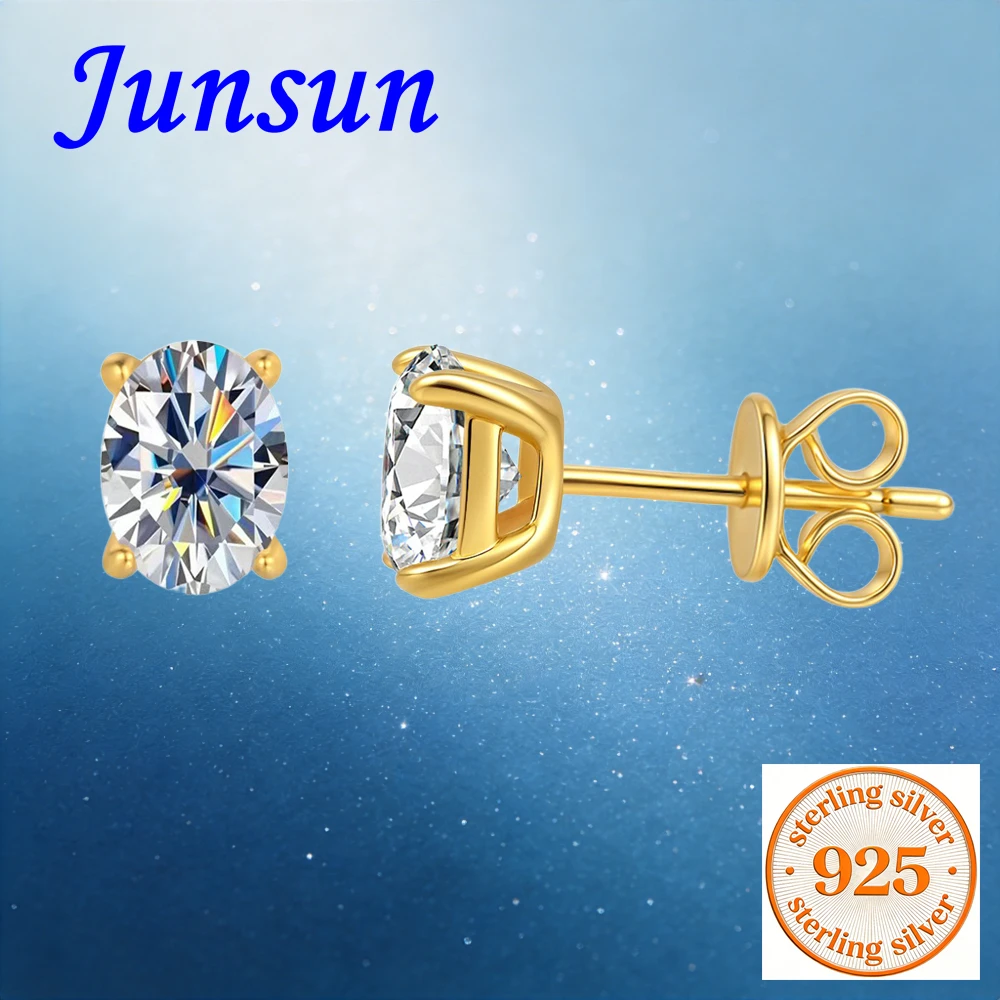 

Junsun 2ct 4ct Moissanite Diamond Oval Cut Stud Earrings for Women S925 Sterling Silver with Certificate Fine Jewelry for Wife