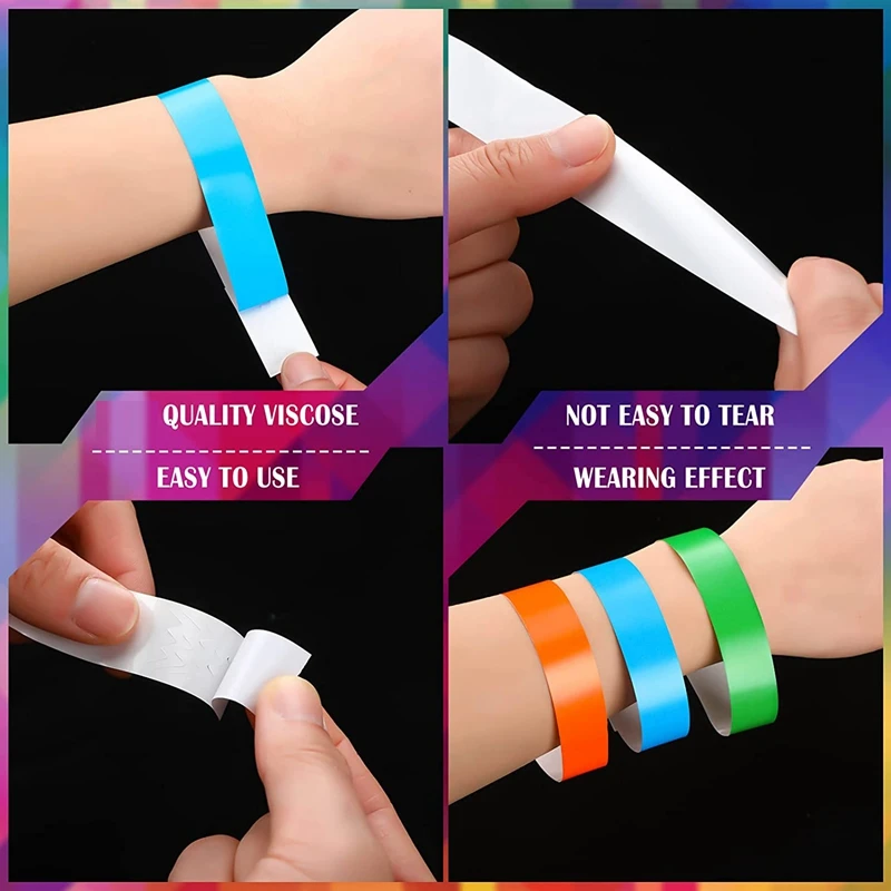 600Pcs Waterproof Hand Bands Neon Wrist Bands for Events Concert Wristbands Adhesive Wristbands for Party