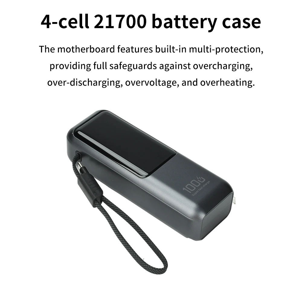 PD100W Power Bank DIY Kit 4*21700 Battery Power Bank Case Type C 60W Bidirectional Fast Charging Portable Charger Built-in Cable