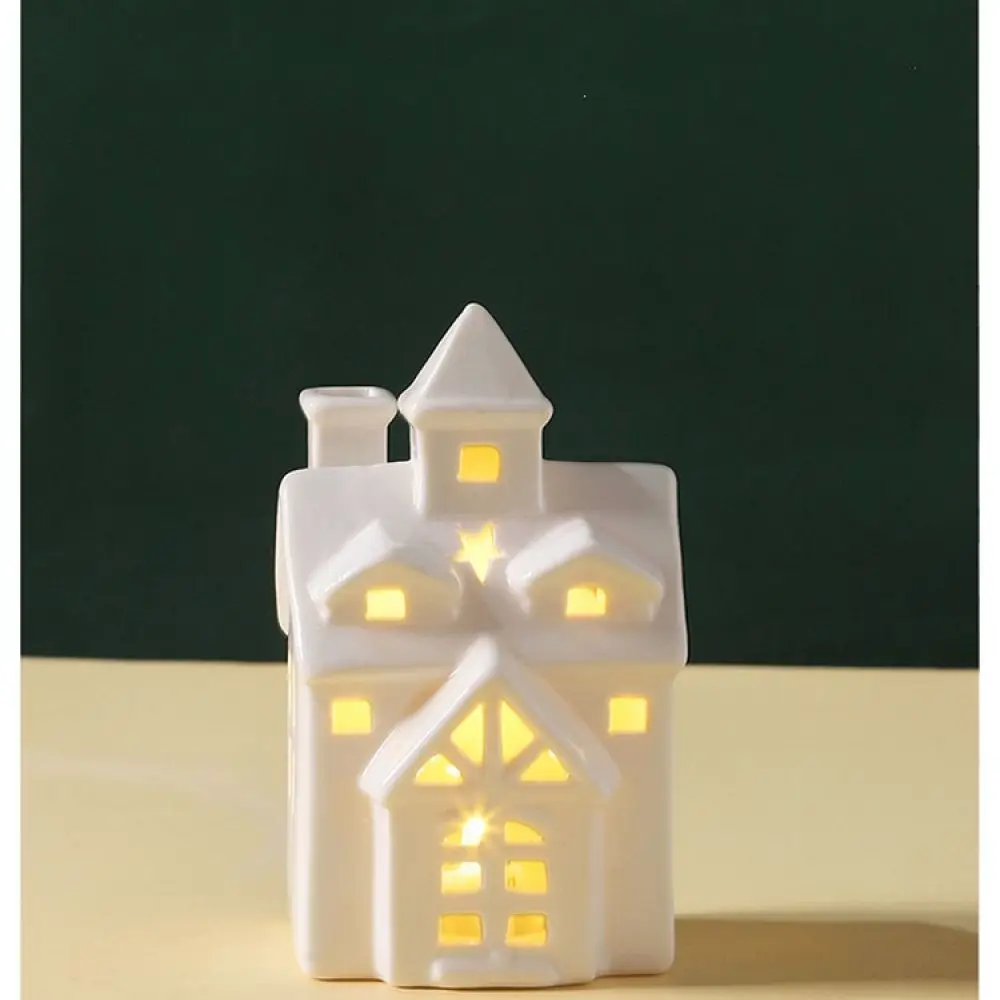 Nordic Style Ceramic House Candle Stand Hollow Out LED Decor Figurine Birthday Wedding Housewarming Gift