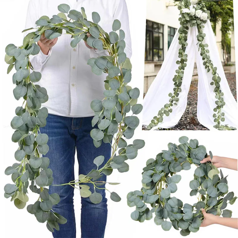 

Artificial Eucalyptus Garland Wedding Backdrop Arch Wall Hanging Green Rattan Fake Plants Party Outdoor Garden Home Decorations