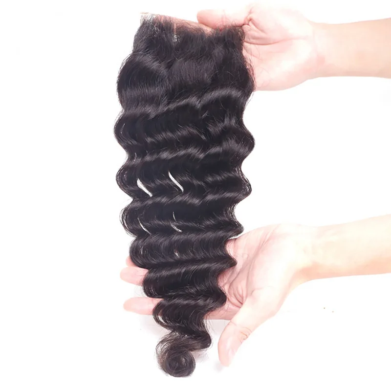 4x4 5x5 Cierre de encaje de onda profunda cabello humano encaje transparente prearrancado parte libre 100% cabello humano virgen brasileño extremo completo