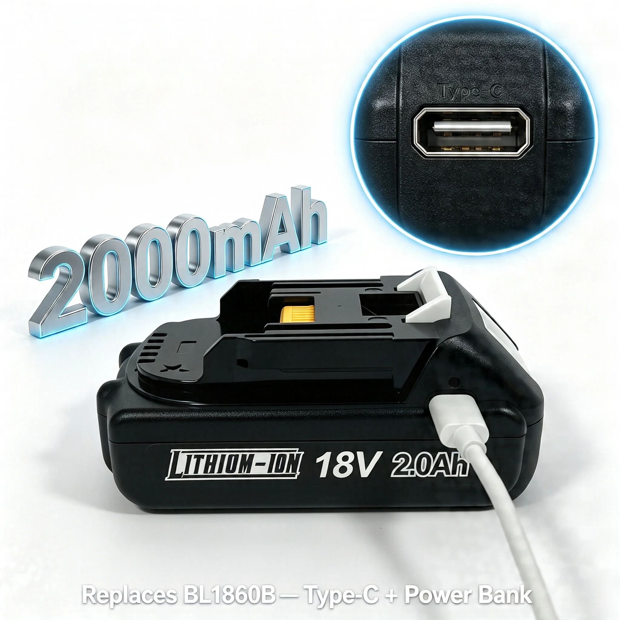 Type-c version 18V replacement battery for Makita BL1860B 2000mAh  cordless power tools Can be used as a power bank
