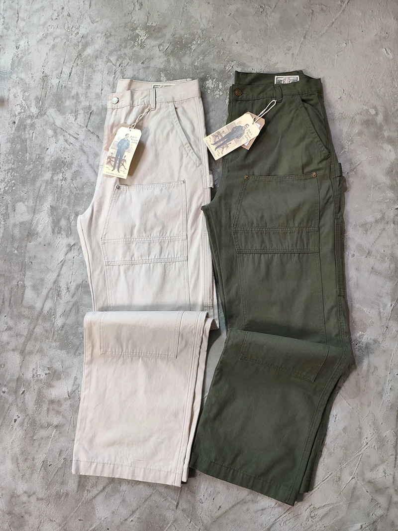 American Vintage Workwear Pants for Men Four Season Wear Pearl canvas 100% Cotton Loose Straight Trousers Multi Pockets Cargo