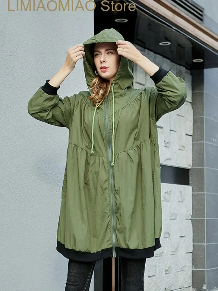 New Trench Coat for Women Spring Autumn Oversized Women's Windbreak Solid Loose Hooded Coat Women's Clothing Jackets Tops