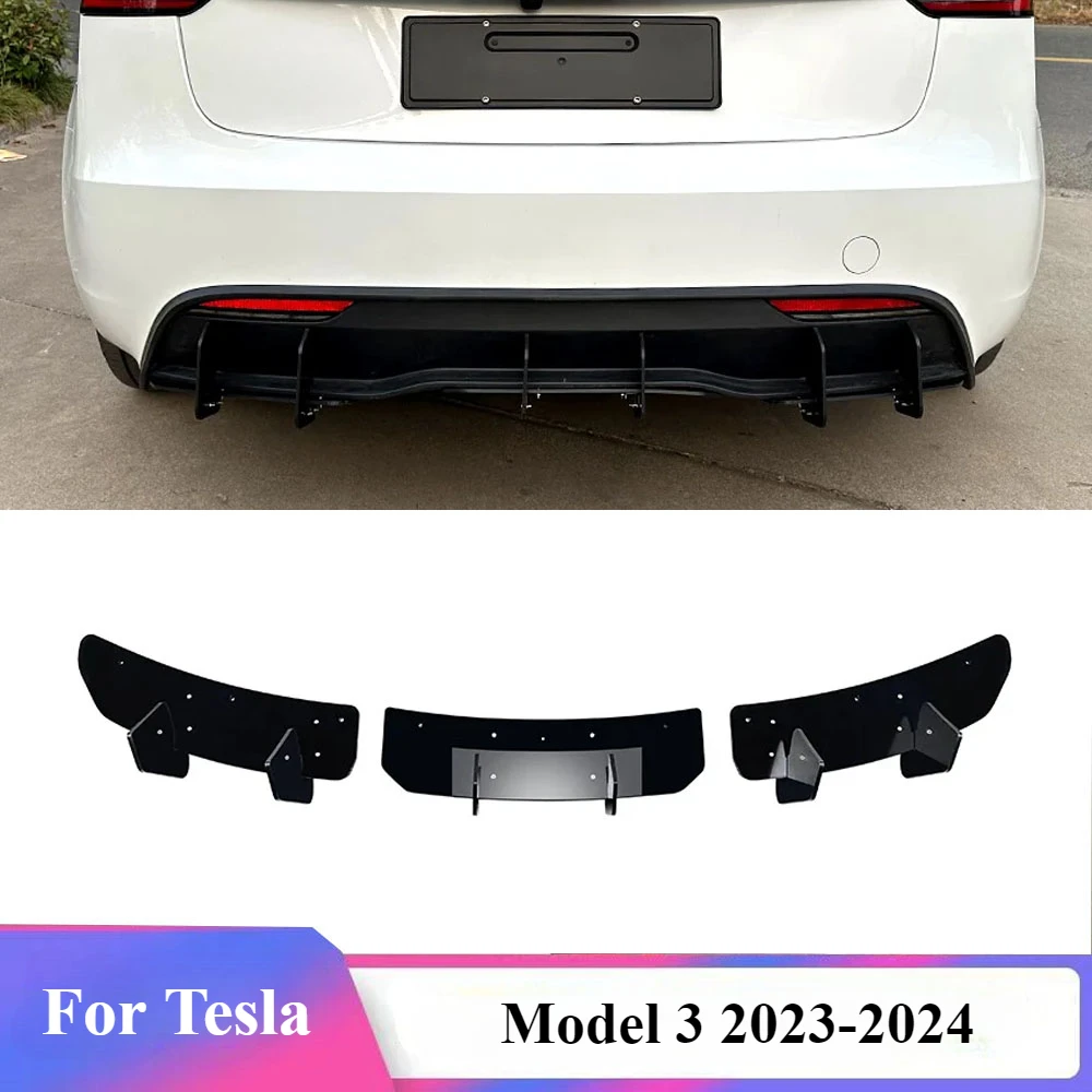 

For Tesla Model 3 2023+ Modified Rear Bumper Lip Diffuser Spoiler Cover Side Splitters ABS Black Body Kit Car Accessories