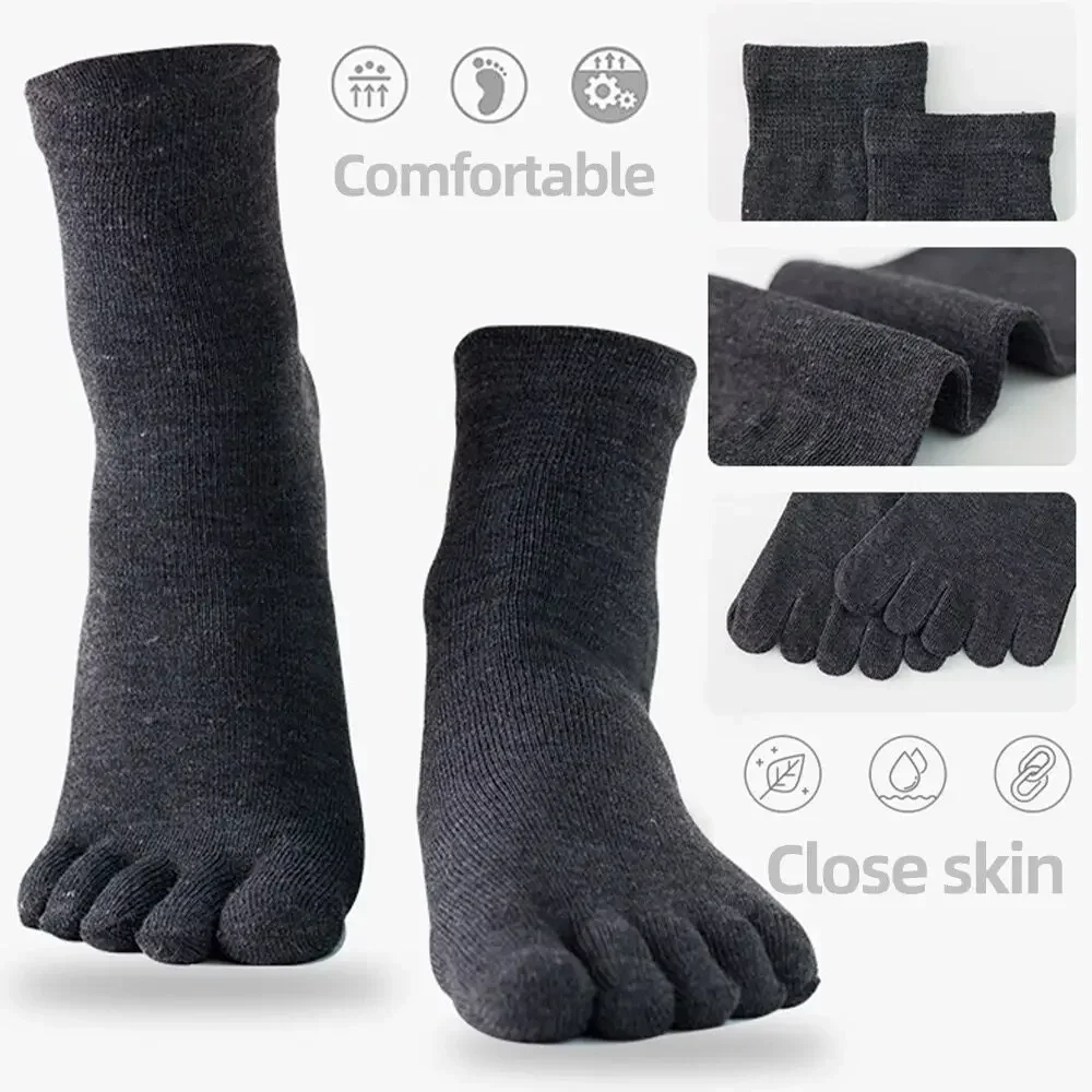 5pairs Casual Five Toe Long Socks Business Men Sports Running Separate Fingers Stocking Breathable Non-Slip Crew Middle Tube Sox