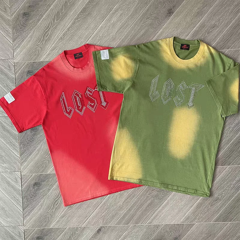 

2025 Lost intricacy Stitched Diamond Cotton Tee Loose Washing Process Comfortable Casual T-shirt