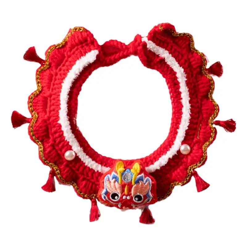 

Spring Festival Dog Scarf Adjustable Red Pet Scarf Dragon Year Hand-Knitted Lucky Lunar New Year Supplies dog accessories