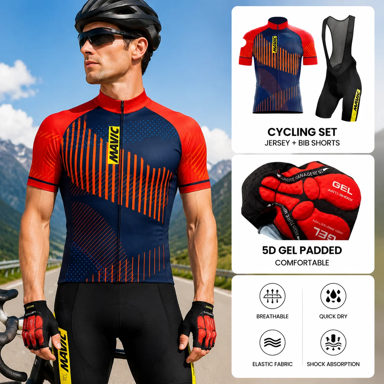 

NEW MAVIC Men's Short Sleeve Cycling Sets, Triathlon Bib Shorts Suit, Summer Clothing 2026 002