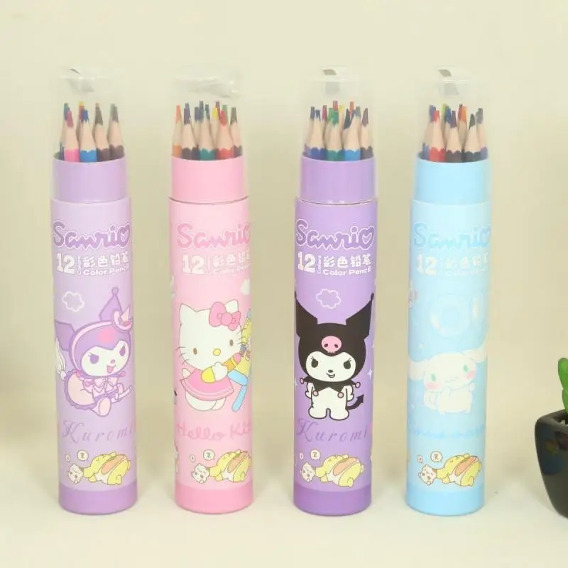 12/18 Hello Kittys Colors Color Pencilsharpener Kuromi Student Painting Penholder Child Coloring Wooden Pencil School Supplies