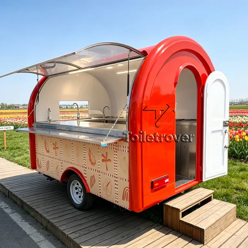 European Mobile Food Cart Ice Cream Food Truck Trailer Custom Food Truck Mobile Food Trailer with Fridge Air Conditioner Awning