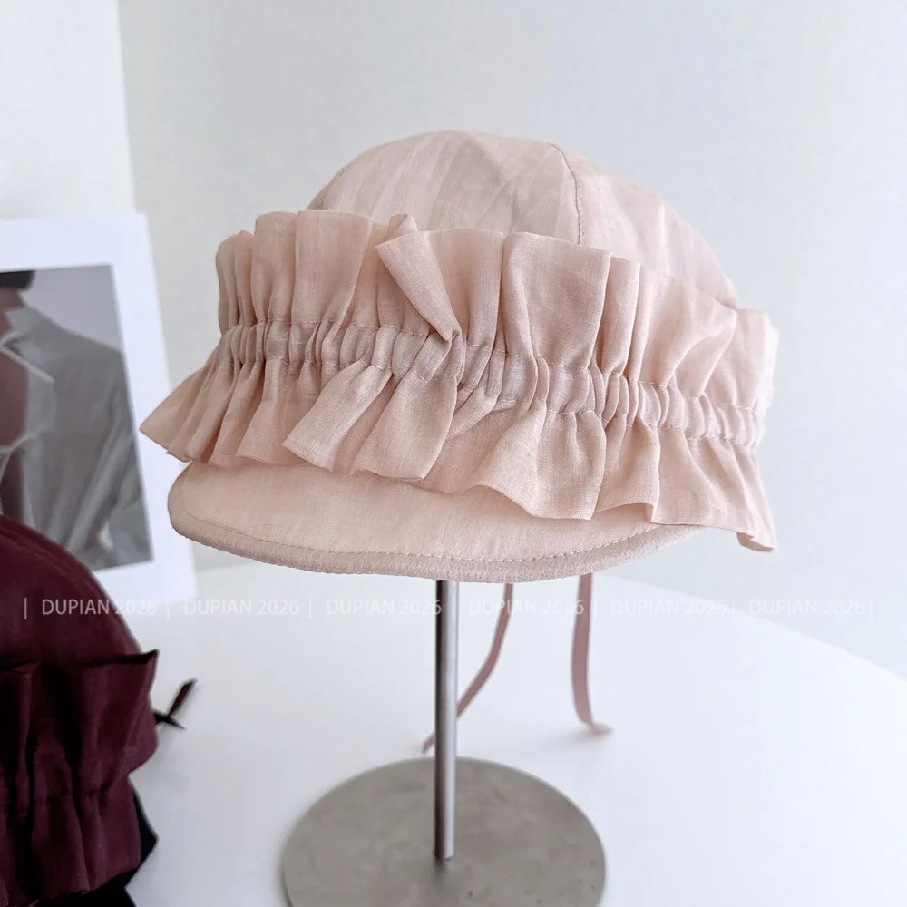 

Японские вязаные полые береты из смешанного льна для женщин, летние тонкие вязаные шапки художника, простой корейский универсальный берет с тыквой, шапка