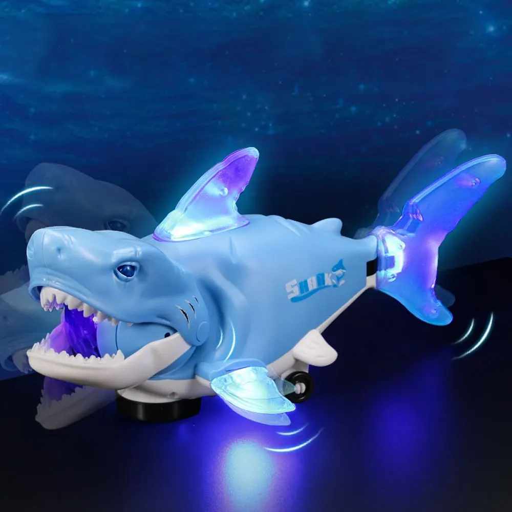 Electric Shark Toy Auto 360° Movement LED Lights & Music Kids Birthday Gifts Robotic Shark Rotating Head Realistic Design VG227