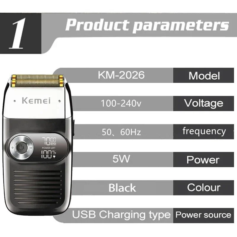 Kemei 2026 Professional Shaving Machine USB Charging Hair Cutting Machine LCD Display Men's Electric Shaver Hair Trimmer Machine