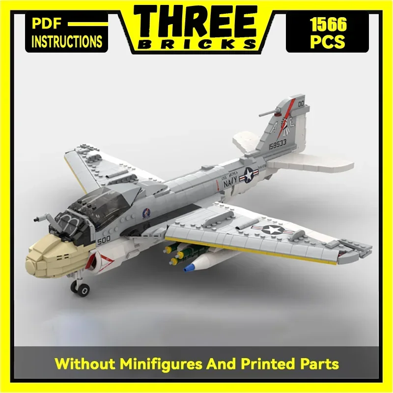 Military Series Moc Building Blocks 1:35 Scale A-6E Intruder Model Technology Aircraft Bricks DIY Assembly Fighter Toy For Kid