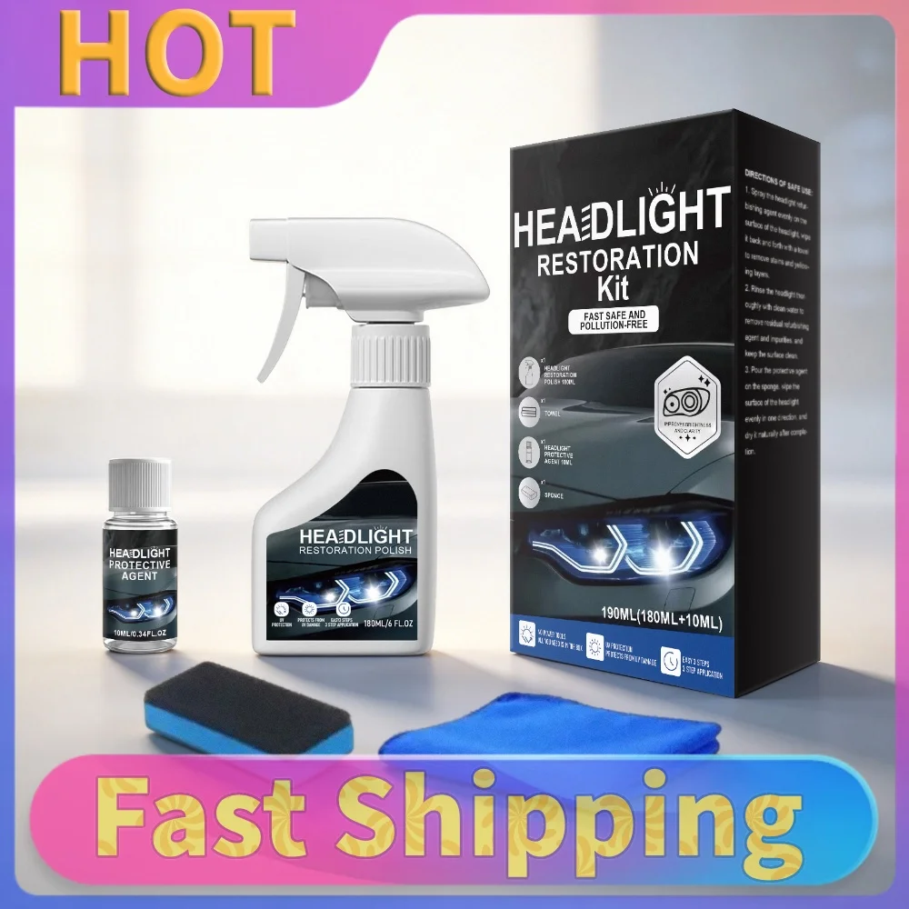Car Headlight Restoration Kit with Towel and Sponge Car Headlight Cleaner for All Vehicle Types for Oxidized and Yellowed Lenses