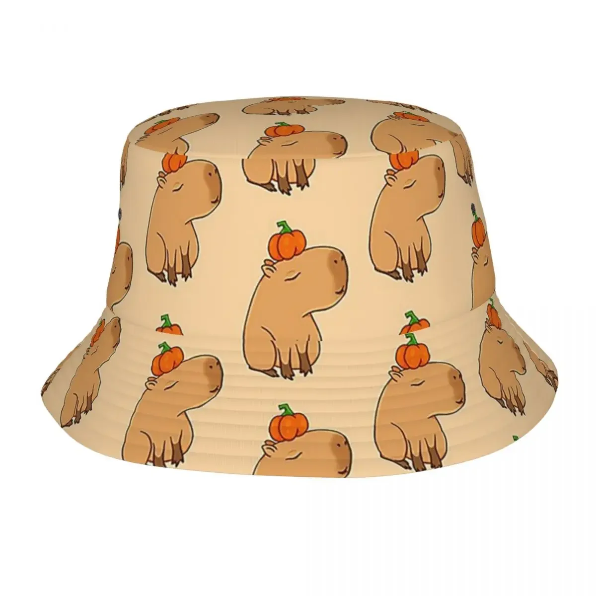 Capybara Pumpkin Bucket Hat Vocation Getaway Headwear Accessories Animal Fishing Hat for Hiking Unisex Panama Hat Lightweight