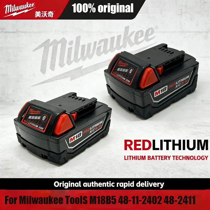 

Original Milwaukee M18 Battery,Milwaukee 18V 5.0Ah 6.0Ah Rechargeable Battery For Power-driven Tool M18B5 48-11-2402 48-11-2411