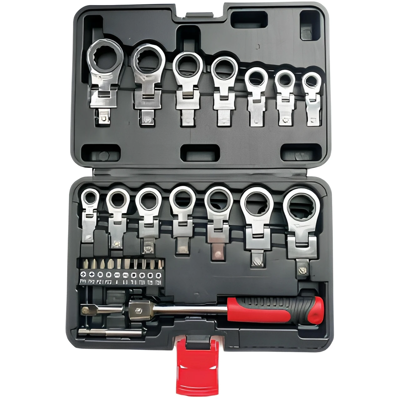 27PC Flex Head Ratchet Wrench Set 6-20mm Changeable Torx Ratchet Wrench Heads with Screwdriver Bits Multi Tool Set