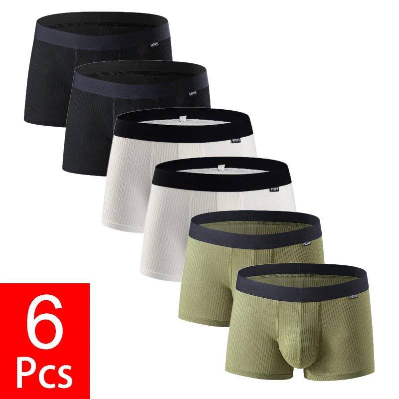 6PCS/Lot Men Breathable Boxer Shorts Viscose Comfortable U Bulge Pouch Sexy Men's Panties Mid-Waisted Skin-friendly Underwear