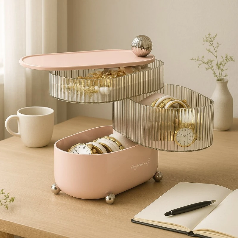 

Rotating Multi-Compartment Jewelry Organizer, Desktop Cable Management, Drawer Storage, PET Multifunctional Desk Box