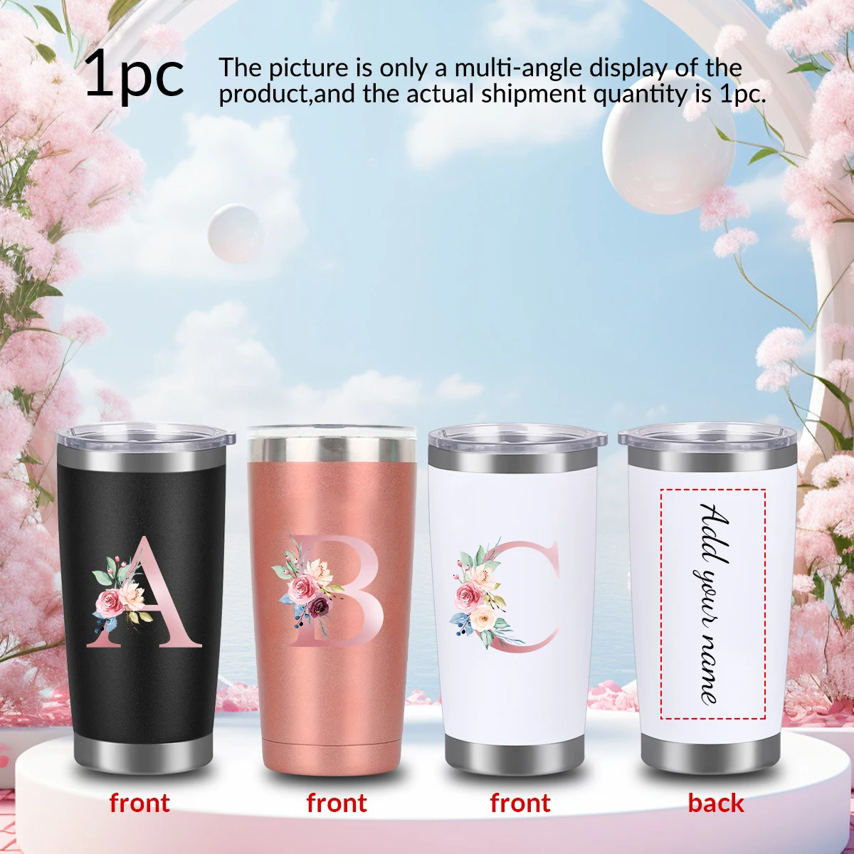 20oz Customized Name Tumblers 3D Printed Letter Water Bottle with Lid 1Pc Stainless Steel Hot Cold Insulated Party Gifts Cups