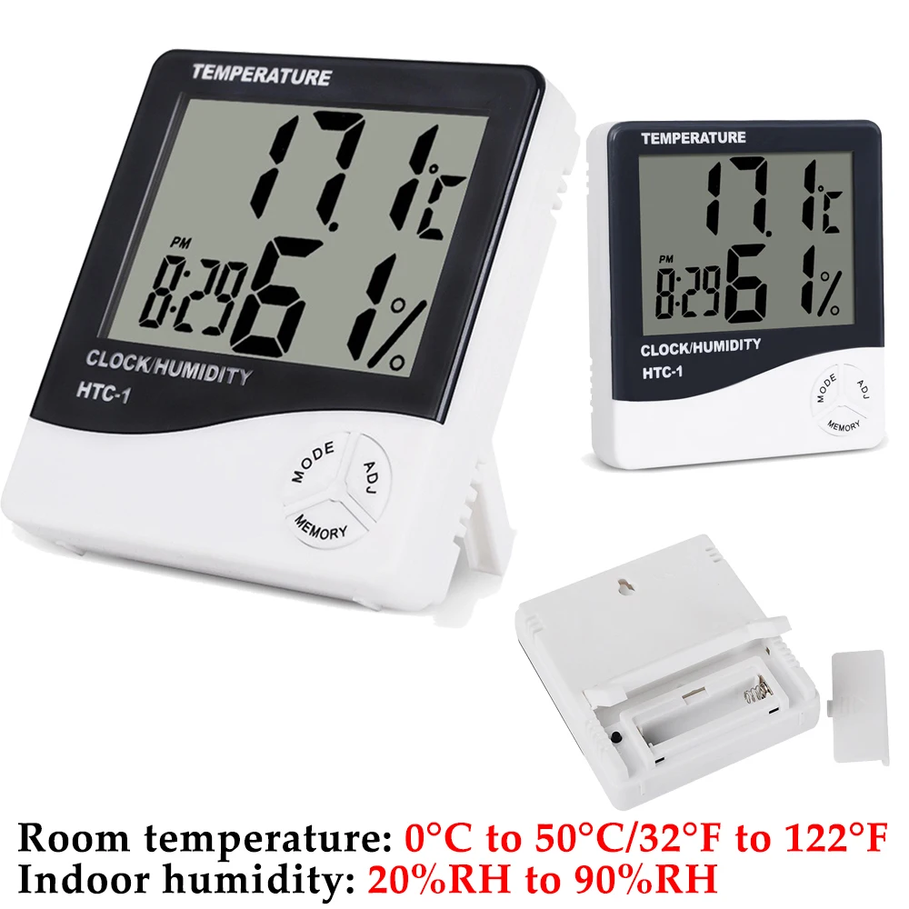 

Digital Indoor Thermometer Hygrometer HTC-1 AAA Battery Operated Temperature Humidity Meter Clock for Home