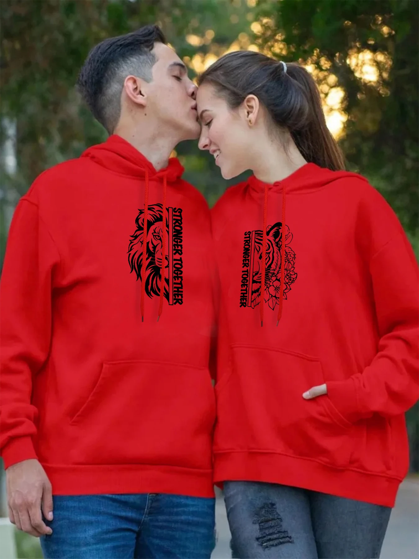 1PC Love Makes Us Strong Together Couple Hoody Male Lion Hoodies Fleece fur-liner Hoodie Man Casual Spring Autumn Clothing