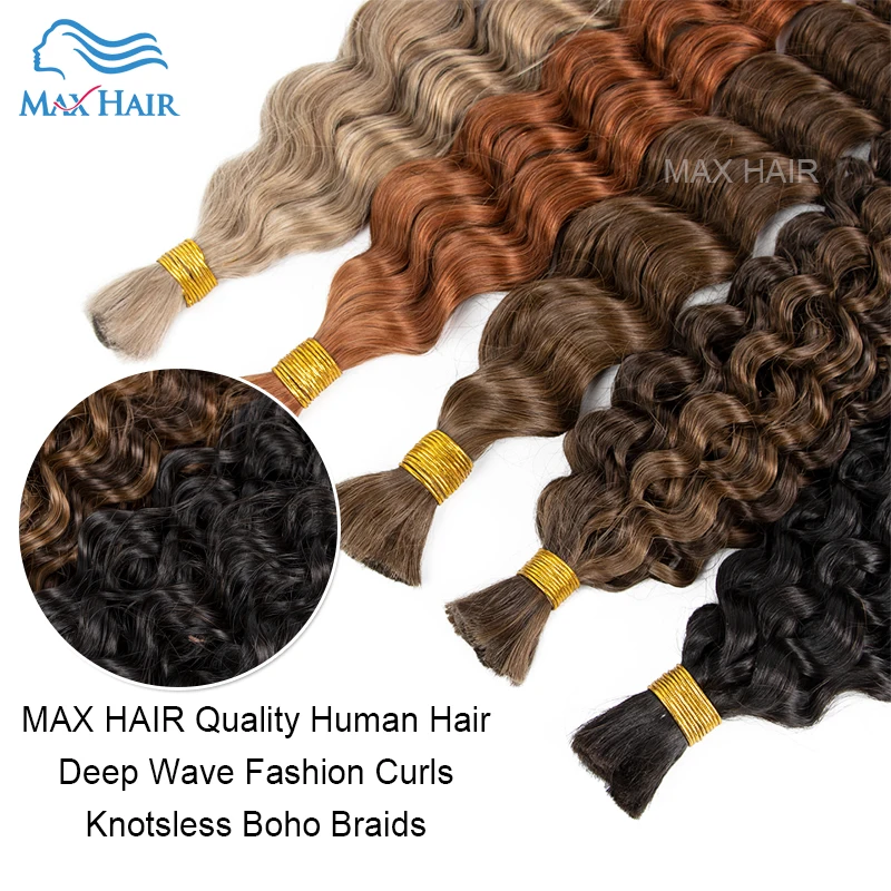 No Weft Remy Bulk Human Hair 18 To 30 Inch Pre-Colored Vietnamese 350# Deep Wave Bulk Human Hair Extension Crochet Braids