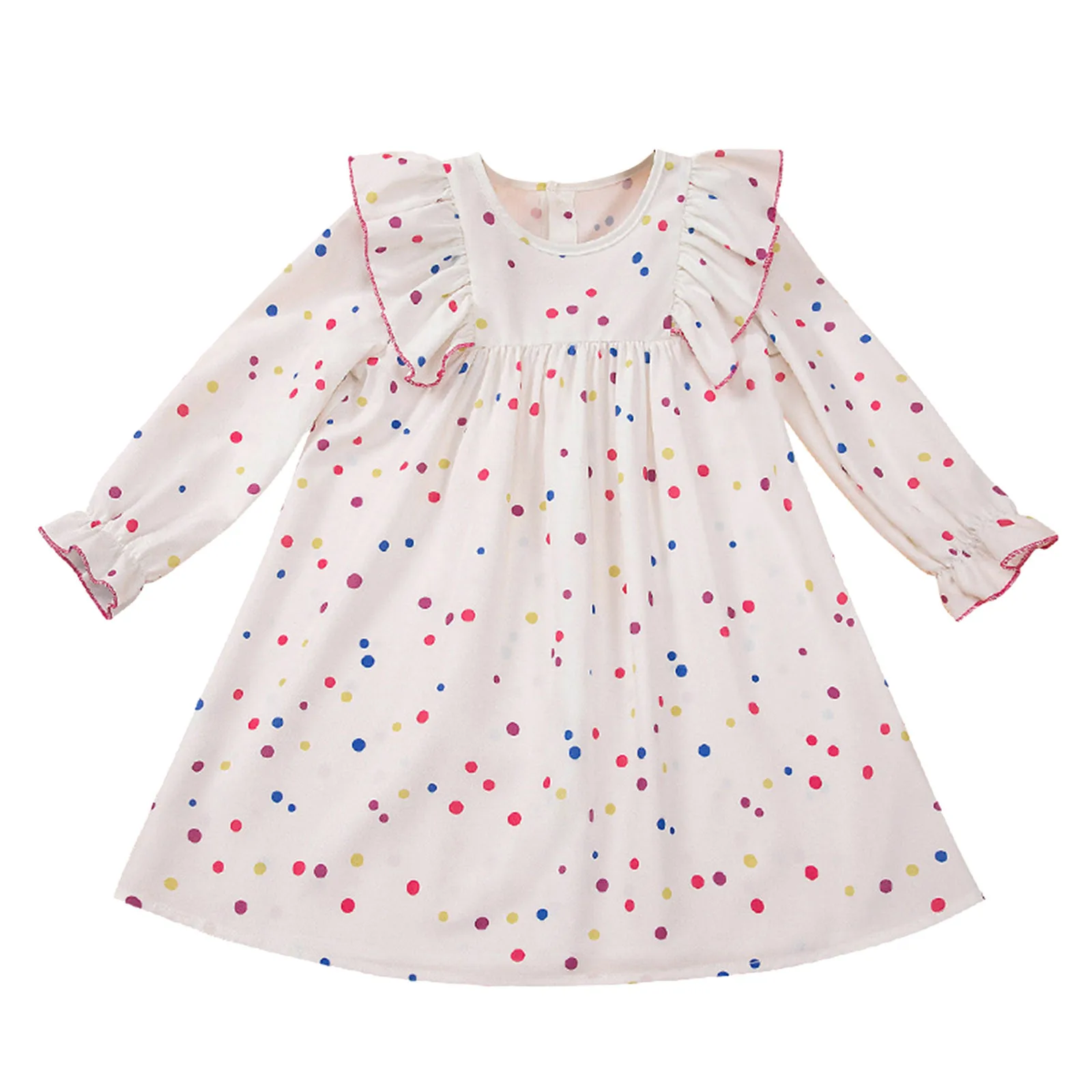 2024 New Autumn Children's Girls Long Sleeve Dress Ruffled Kids Girls' Colorful Dotted Princess Dress Children's Casual Dress