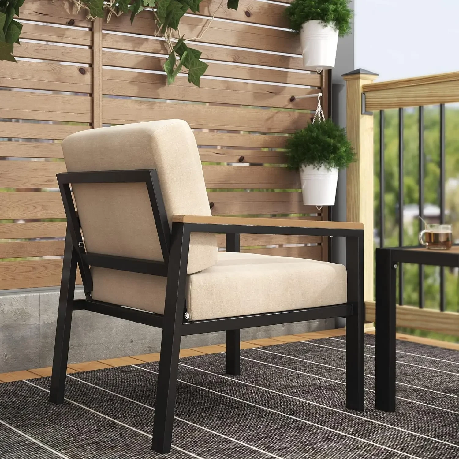 Dillon Aluminum and Poly Lumber Outdoor 3PCS Chat Set, Small Patio Furniture Set, Weather Resistant and Rust Proof, Black