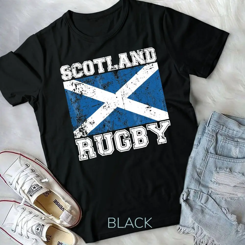 Scotland Rugby TShirt - Vintage Style Saltire Scottish Flag Unisex T-shirt High Quality 100%Cotton Short Sleeve