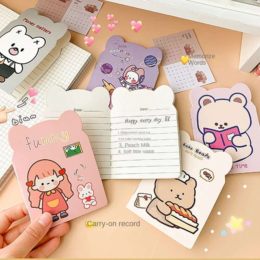 10 teile/paket Tragbare Notebooks Kawaii Notebook Gefüttert Papier Bär Ohr Mini Notizblock Cartoon Tagebuch Cartoon NoteBook Schule Liefert