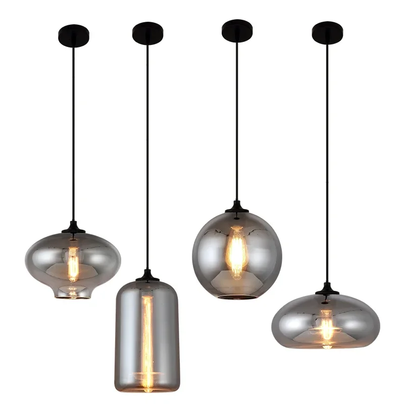 nordic smoky gray glass pendant light fixture living room lamp iluminacao led moderna cozinha teto hanglamp home decor 01