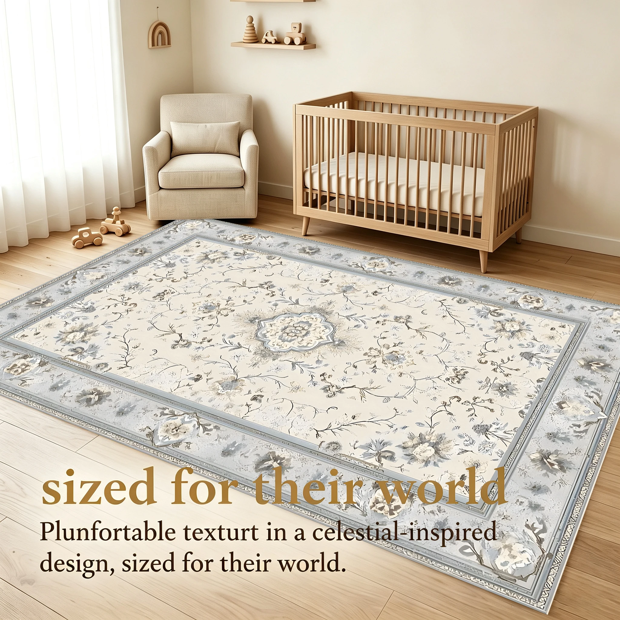 2D Large Rug, European Retro Floral Pattern, Light Luxury French Style, Suitable for Living Room, Bedroom, and Coffee Table, One-Click Refresh for Autumn and Winter Decoration