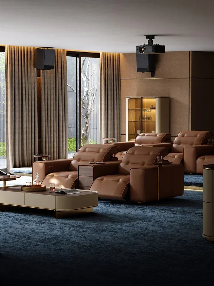 Private cinema sofa villa leather sofa straight row retractable multi-functional electric sofa single