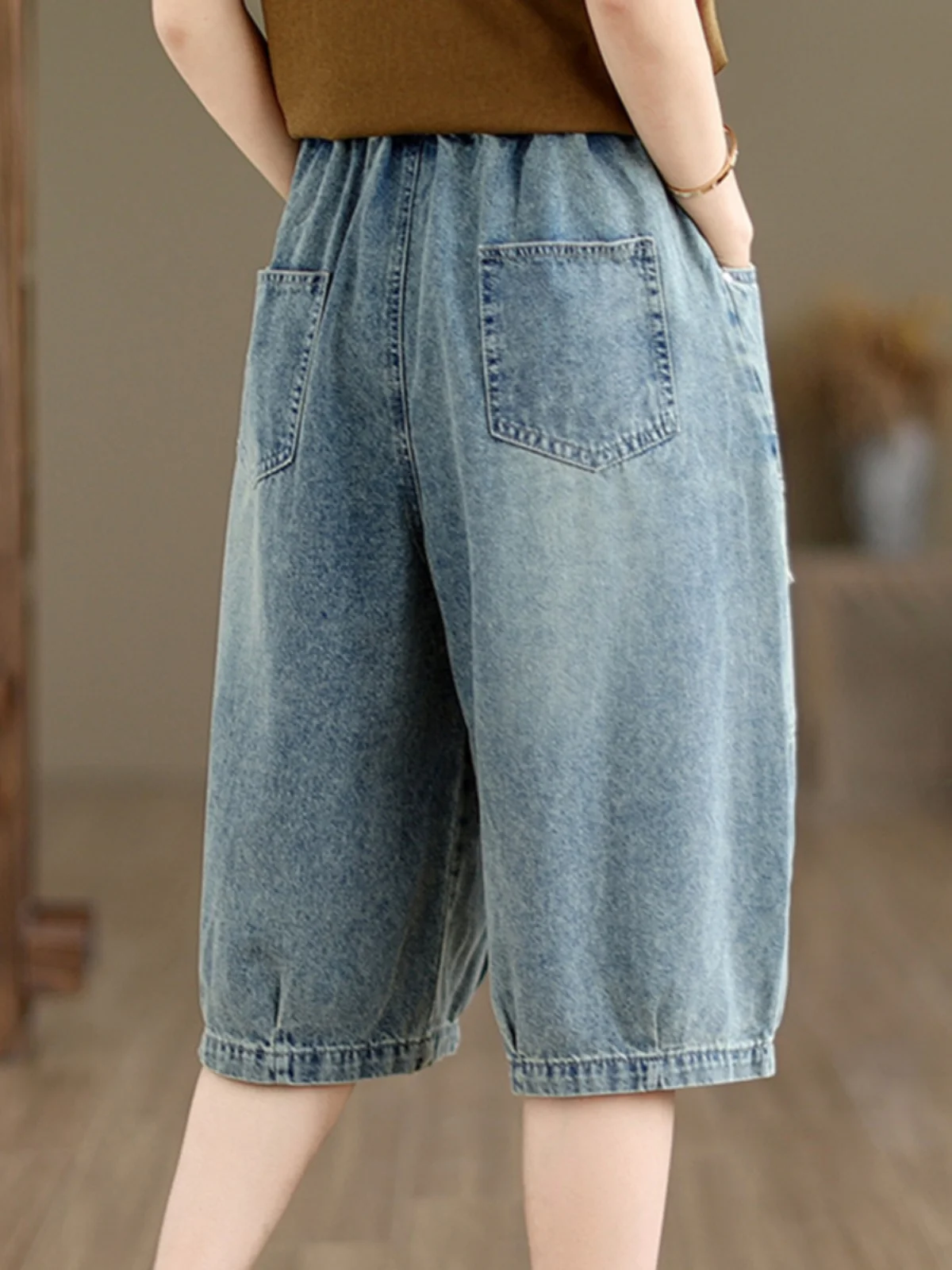 جينز فضفاض واسع الساق للنساء صيفي رقيق كاجوال عالي الخصر سبعة أقدام جينز مريح مستقيم الساق