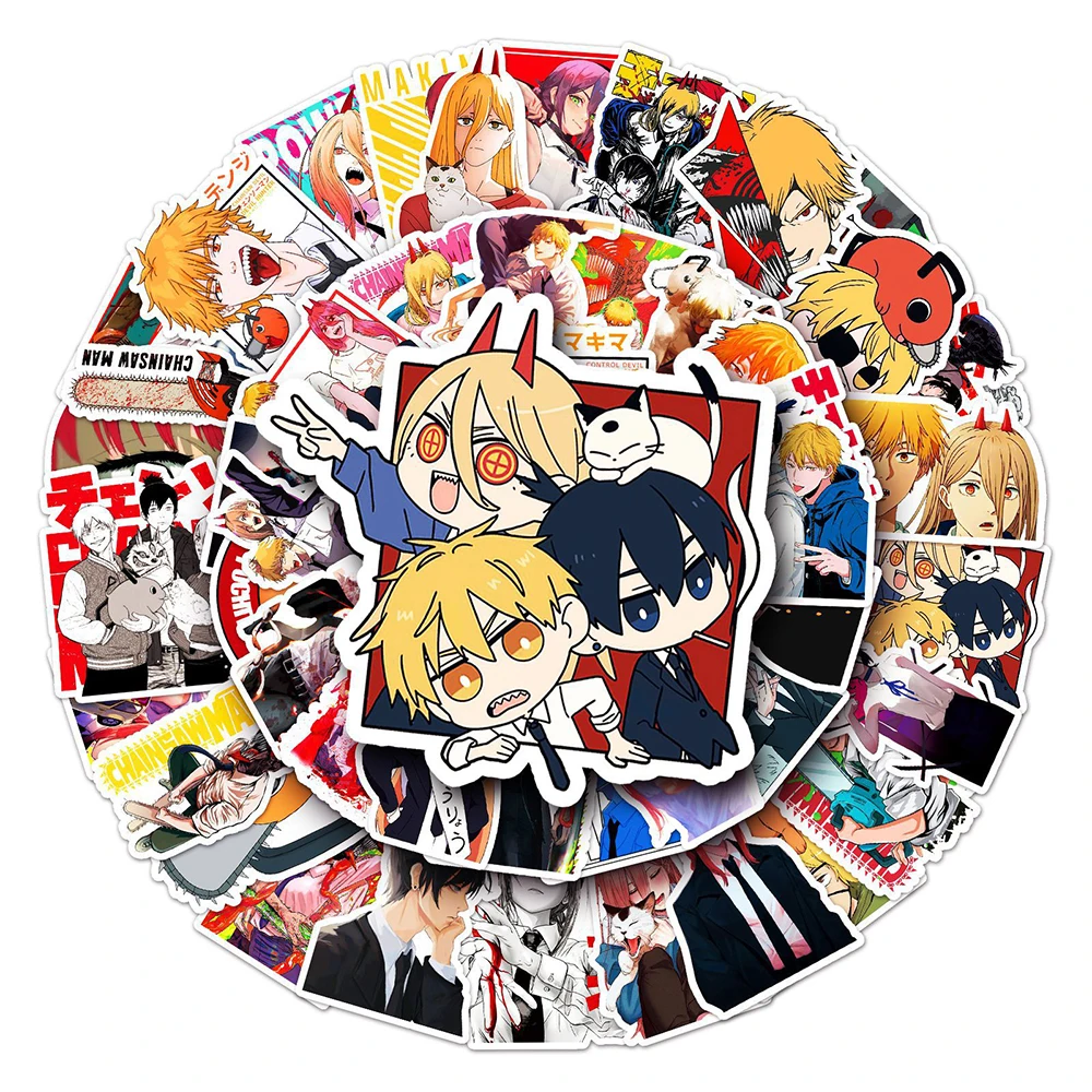 10/30/50 Uds. Calcomanías de Anime Japonés Chainsaw Man, Resistentes al Agua, para Botellas de Agua, Laptops, Teléfonos, Dibujos Animados, Makima, Denji, Decoración