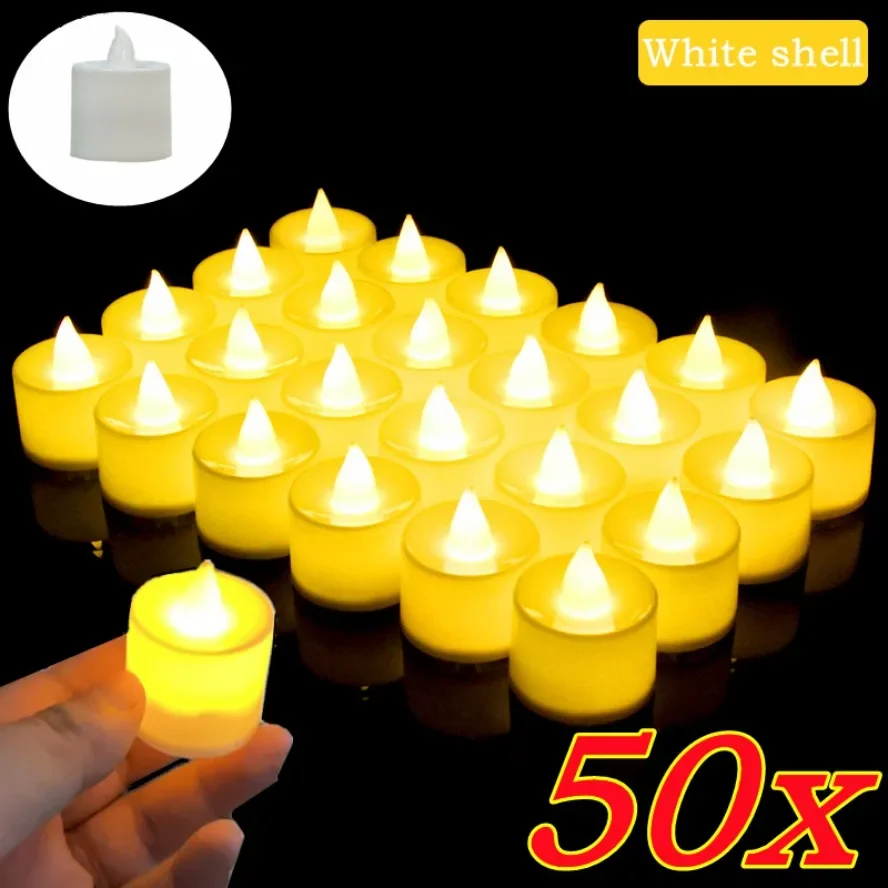 50/24PCS LED Simulation Candle with Switch Battery Tealights Candles Flameless Wedding Home Christmas Decor Candle Warm Light