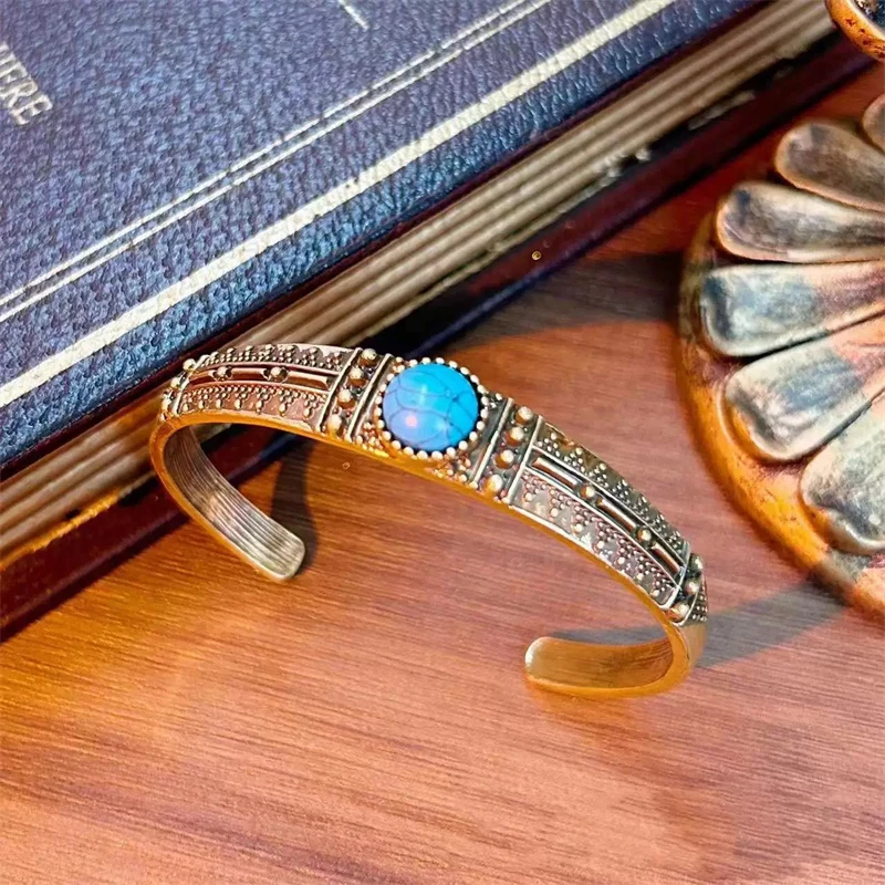 European and American Ethnic Turquoise Adjustable Bracelet for Women Fashion Stainless Steel Bracelet Jewelry Accessories Gift